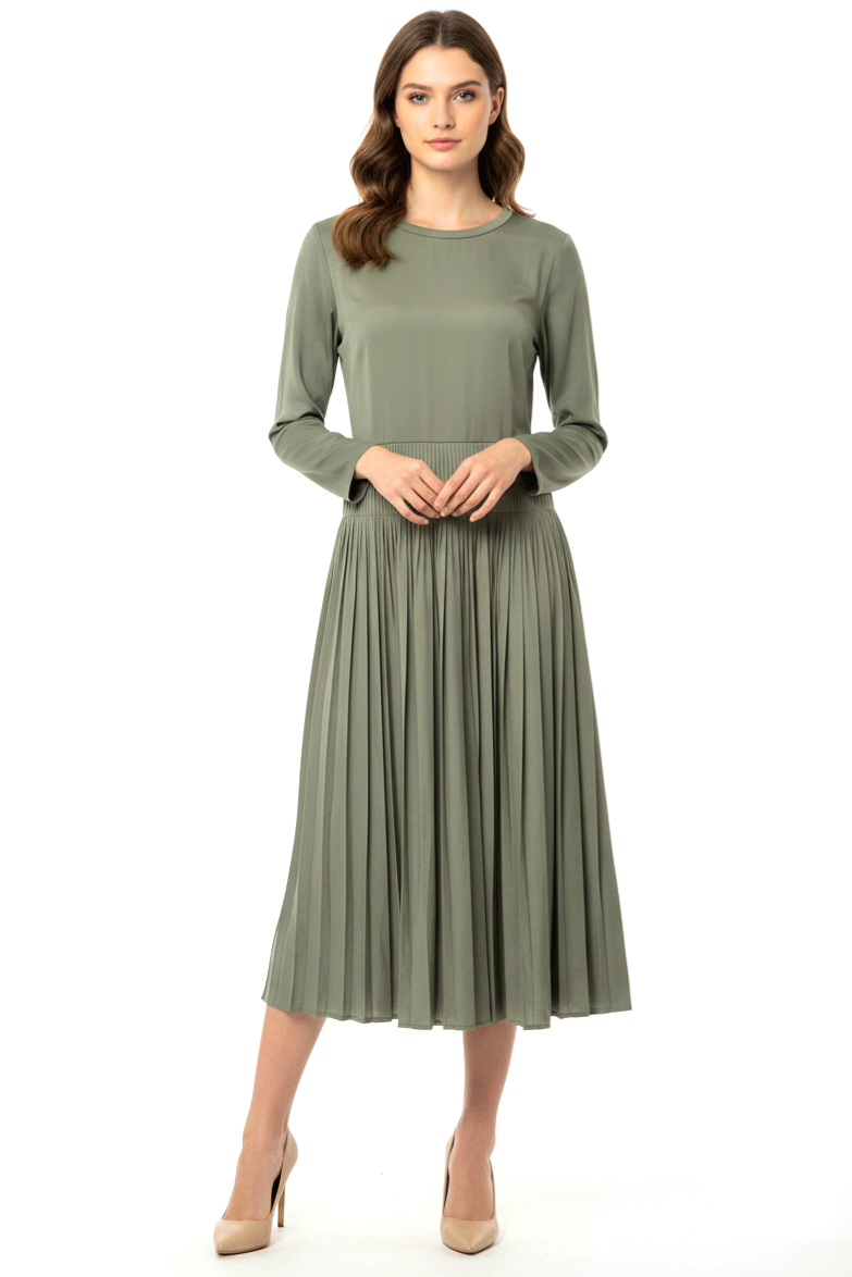 green pleated skirt dress LT Olive Midi With Smooth Top And – Lavender Tales short green dress